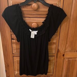 Max Studio Black Ruffle Scoop Neck Top